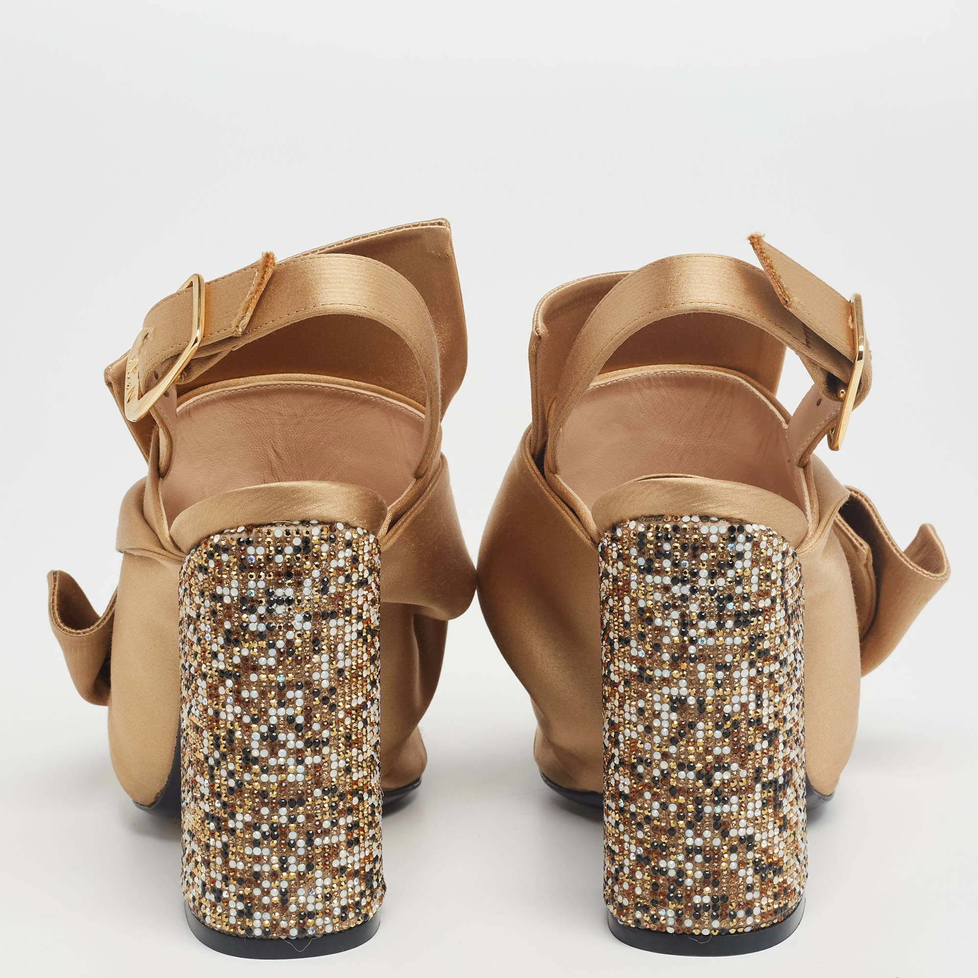 N21 Nº21 Brown Satin Crystal Embellished Pleated Bow Ankle Strap Sandals Size 36 Women N21 Nº21 Brown Satin Crystal Embellished Pleated Bow Ankle Strap Sandals Size 36 Women -N21shop luxury women n21 new shoes p622637 006