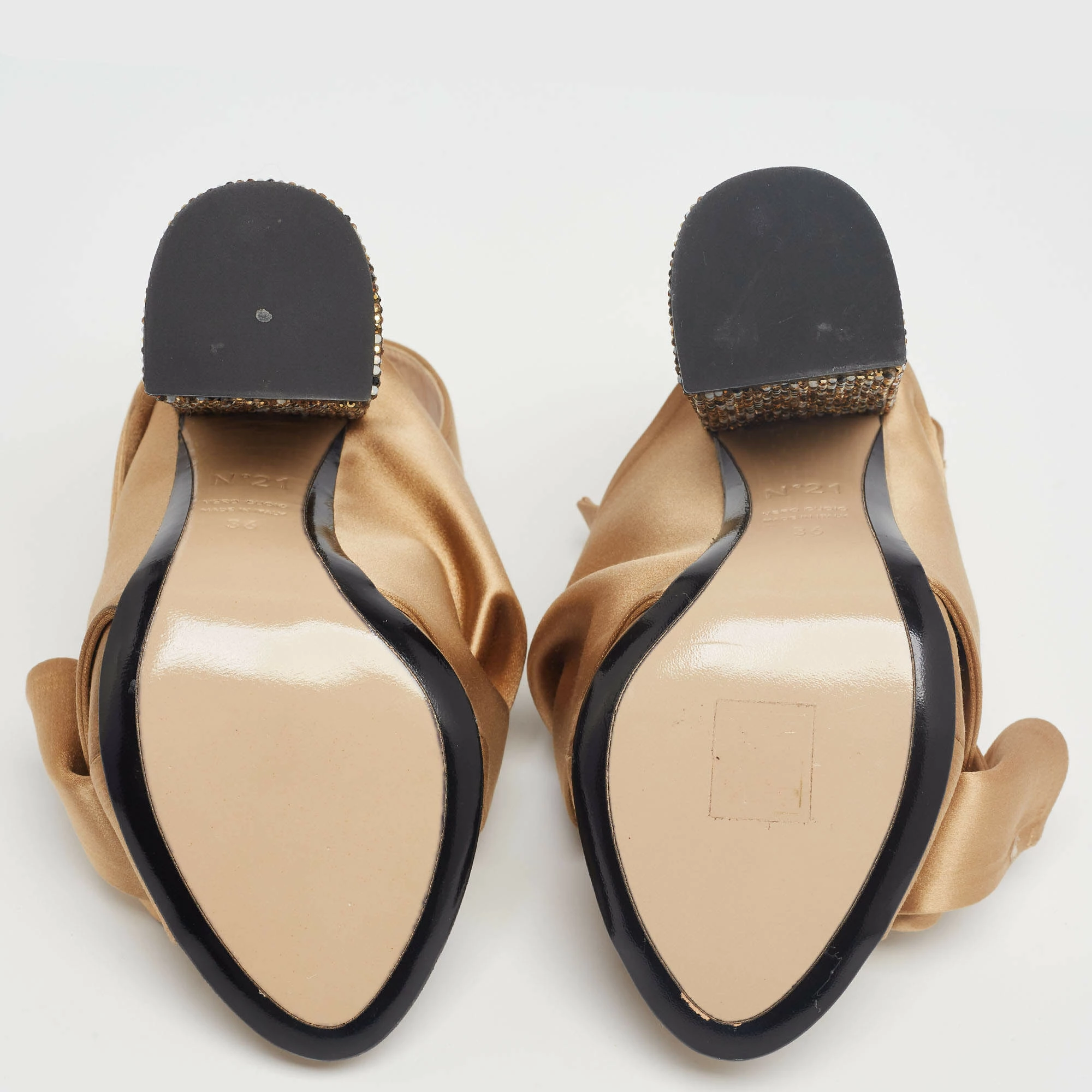 N21 Nº21 Brown Satin Crystal Embellished Pleated Bow Ankle Strap Sandals Size 36 Women N21 Nº21 Brown Satin Crystal Embellished Pleated Bow Ankle Strap Sandals Size 36 Women -N21shop luxury women n21 new shoes p622637 008