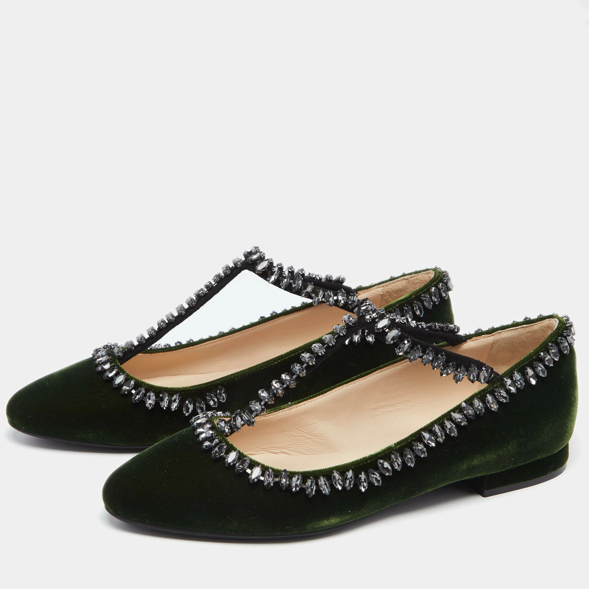 N21 Dark Green Velvet Crystal Embellished T-Bar Ballet Flats Size 36 Women N21 Dark Green Velvet Crystal Embellished T-Bar Ballet Flats Size 36 Women -N21shop luxury women n21 new shoes p634136 001