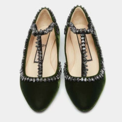 N21 Dark Green Velvet Crystal Embellished T-Bar Ballet Flats Size 36 Women 4 N21 Dark Green Velvet Crystal Embellished T-Bar Ballet Flats Size 36 Women -N21shop luxury women n21 new shoes p634136 002