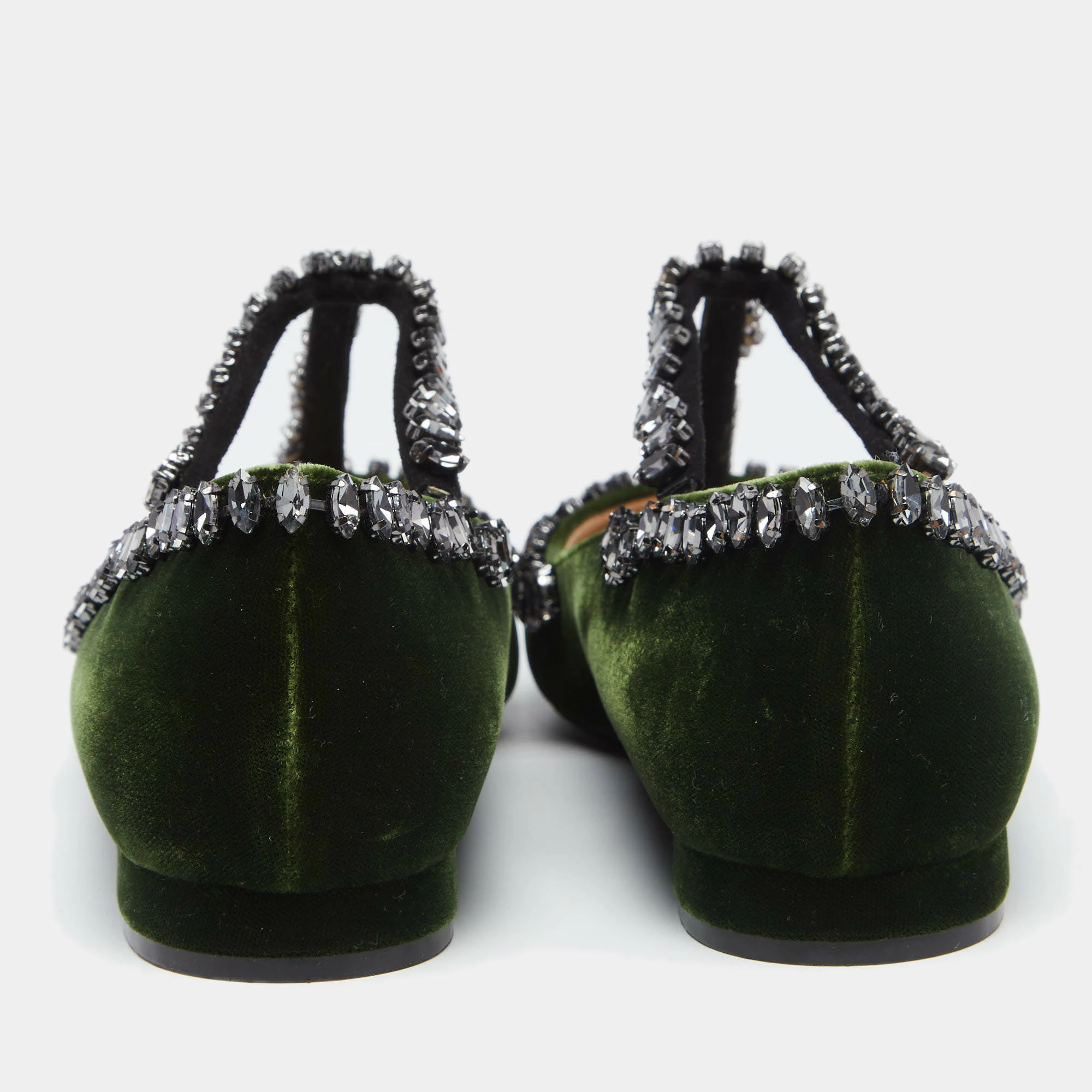 N21 Dark Green Velvet Crystal Embellished T-Bar Ballet Flats Size 36 Women N21 Dark Green Velvet Crystal Embellished T-Bar Ballet Flats Size 36 Women -N21shop luxury women n21 new shoes p634136 004