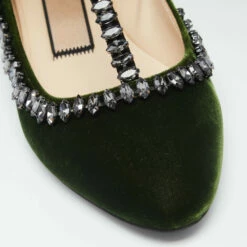 N21 Dark Green Velvet Crystal Embellished T-Bar Ballet Flats Size 36 Women 9 N21 Dark Green Velvet Crystal Embellished T-Bar Ballet Flats Size 36 Women -N21shop luxury women n21 new shoes p634136 009