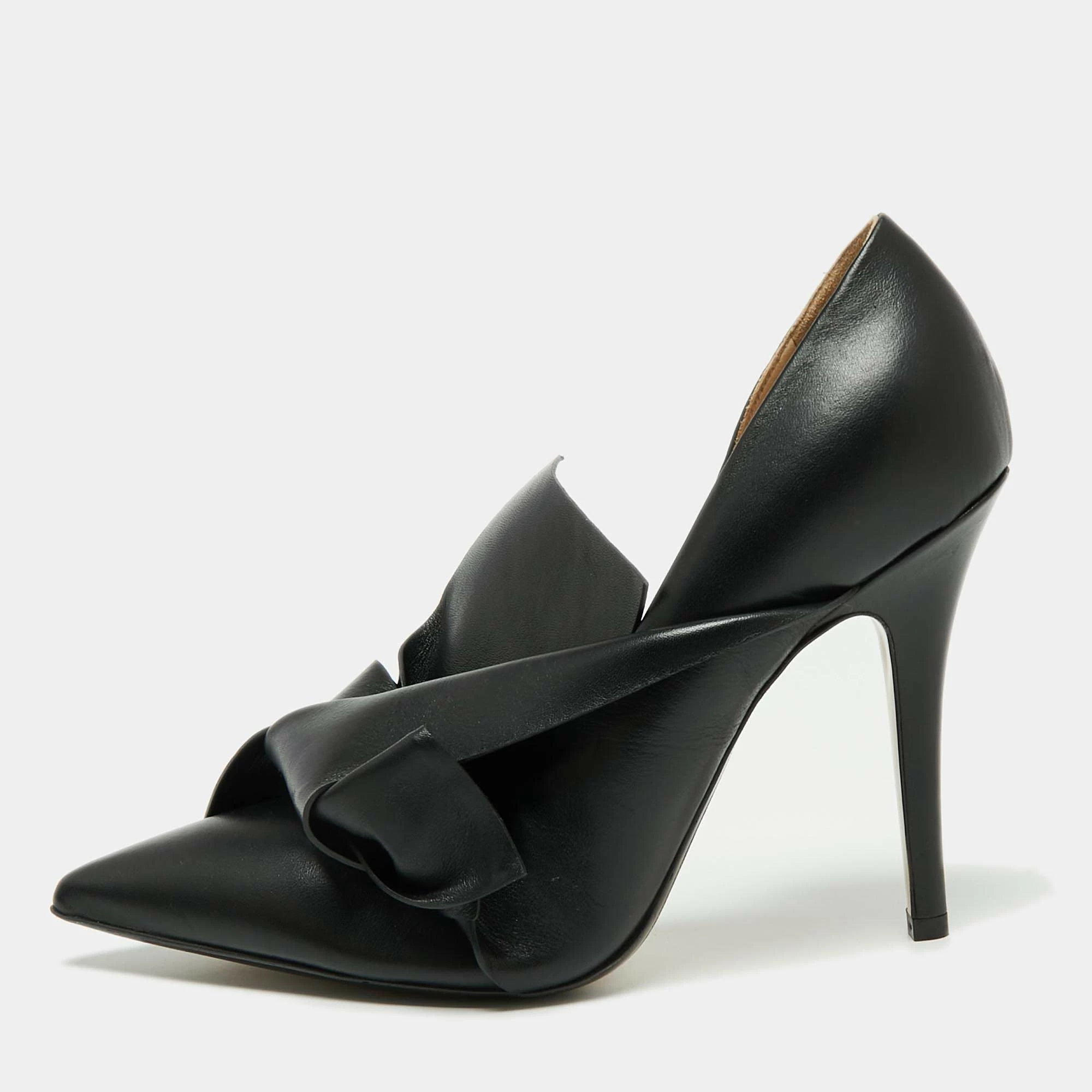 N21 Black Leather Knot D'orsay Pointed Toe Pumps Size 38.5 Women N21 Black Leather Knot D'orsay Pointed Toe Pumps Size 38.5 Women -N21shop luxury women n21 new shoes p670087 001