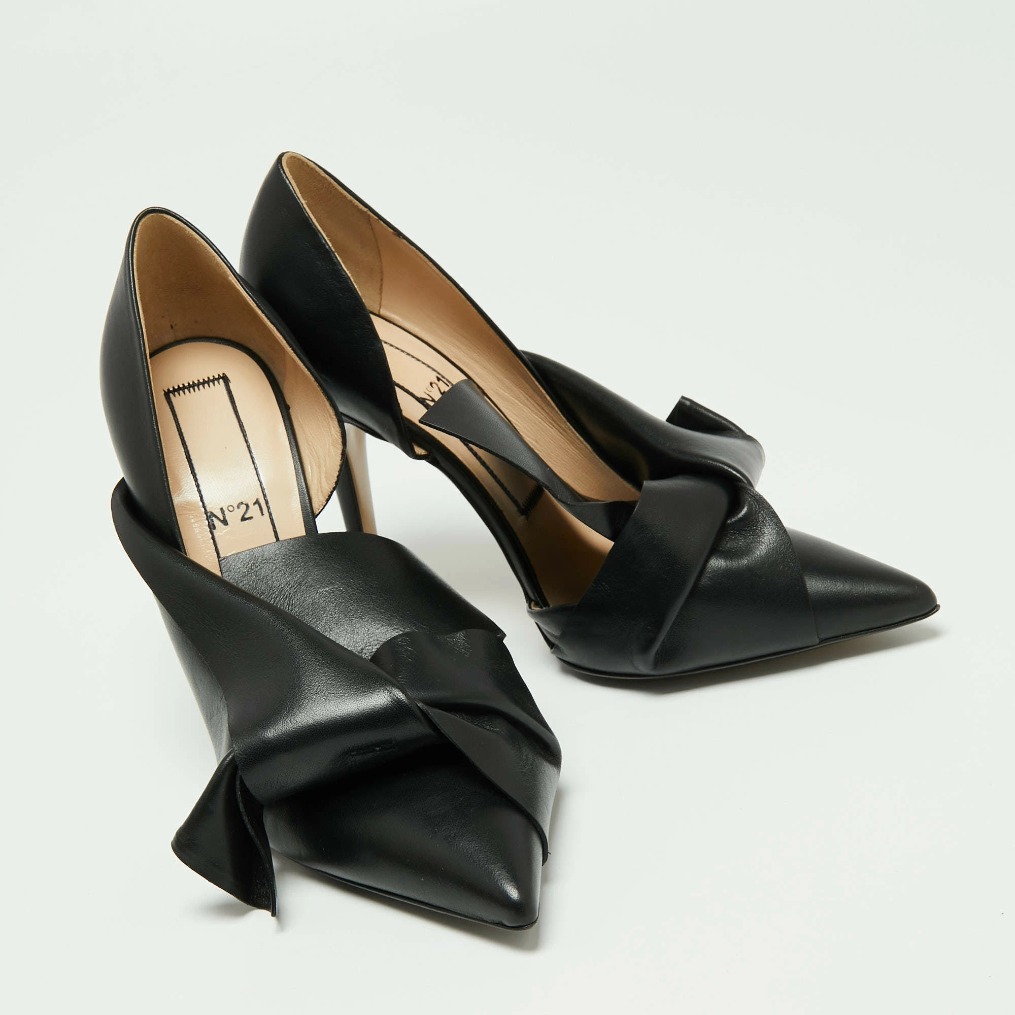 N21 Black Leather Knot D'orsay Pointed Toe Pumps Size 38.5 Women N21 Black Leather Knot D'orsay Pointed Toe Pumps Size 38.5 Women -N21shop luxury women n21 new shoes p670087 006