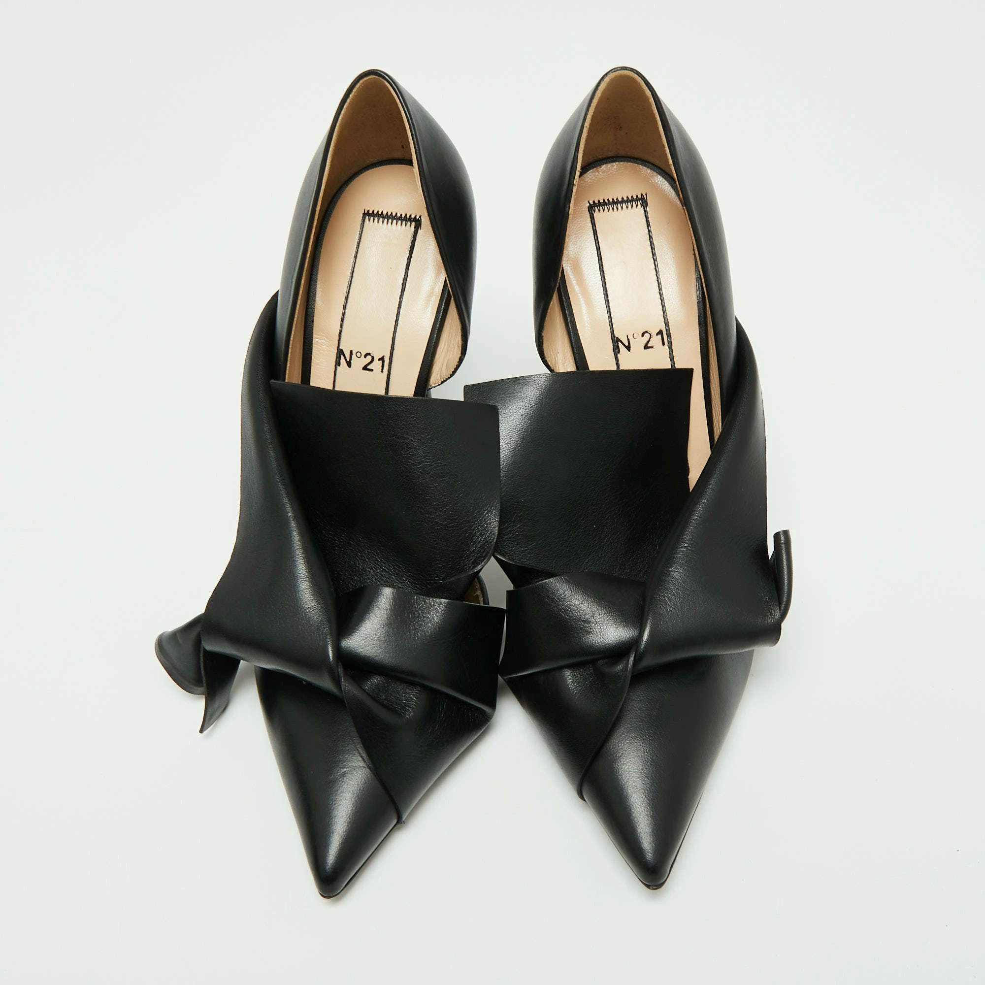 N21 Black Leather Knot D'orsay Pointed Toe Pumps Size 38.5 Women N21 Black Leather Knot D'orsay Pointed Toe Pumps Size 38.5 Women -N21shop luxury women n21 new shoes p670087 007