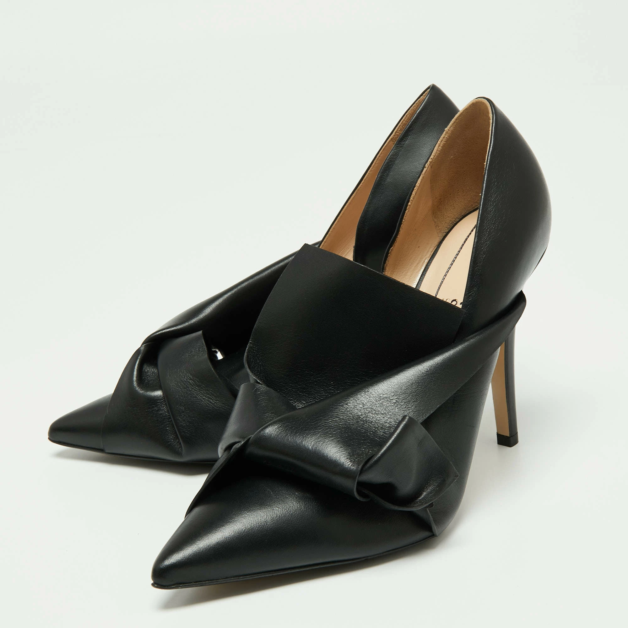 N21 Black Leather Knot D'orsay Pointed Toe Pumps Size 38.5 Women N21 Black Leather Knot D'orsay Pointed Toe Pumps Size 38.5 Women -N21shop luxury women n21 new shoes p670087 009