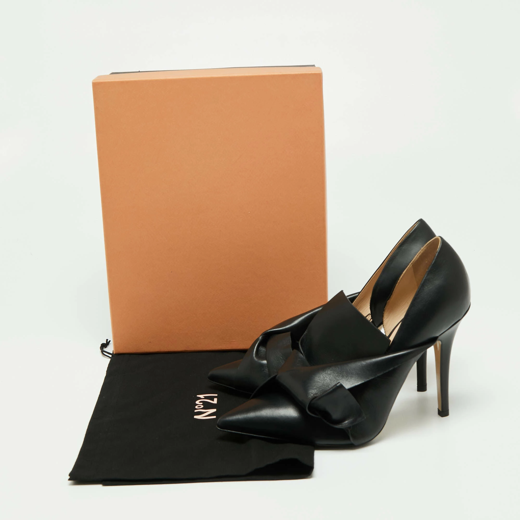 N21 Black Leather Knot D'orsay Pointed Toe Pumps Size 38.5 Women N21 Black Leather Knot D'orsay Pointed Toe Pumps Size 38.5 Women -N21shop luxury women n21 new shoes p670087 010