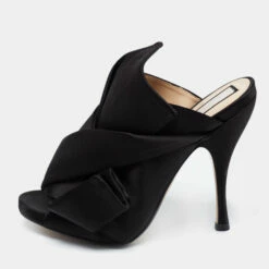 N21 Nº21 Black Satin Raso Knot Peep-Toe Mules Size 36.5 Women Sandals