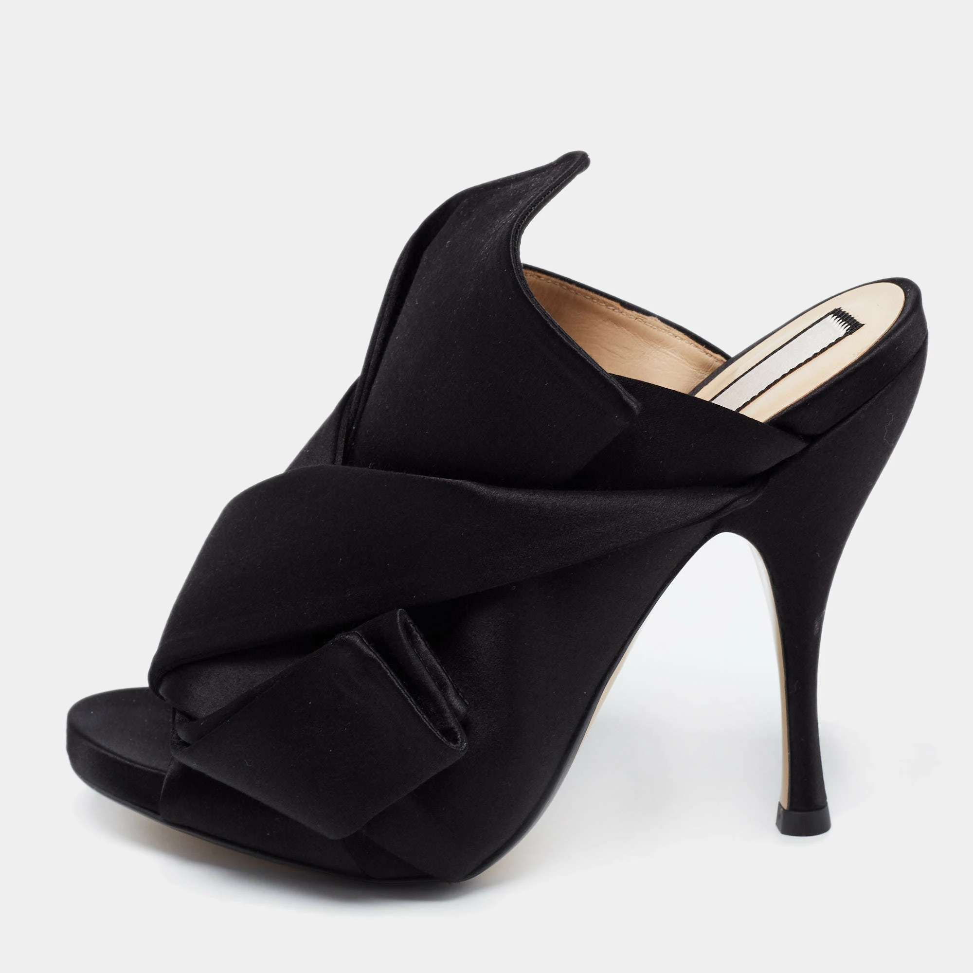 N21 Nº21 Black Satin Raso Knot Peep-Toe Mules Size 36.5 Women Sandals N21 Nº21 Black Satin Raso Knot Peep-Toe Mules Size 36.5 Women Sandals -N21shop luxury women n21 new shoes p684059 001