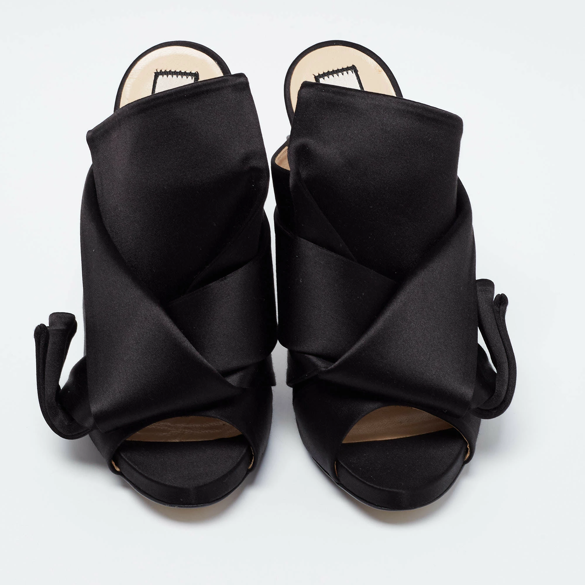 N21 Nº21 Black Satin Raso Knot Peep-Toe Mules Size 36.5 Women Sandals N21 Nº21 Black Satin Raso Knot Peep-Toe Mules Size 36.5 Women Sandals -N21shop luxury women n21 new shoes p684059 007