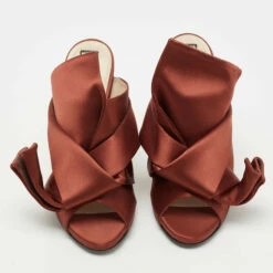 N21 Nº21 Brown Satin Raso Knot Mules Size 40.5 Women Sandals -N21shop luxury women n21 new shoes p696155 005