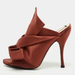 N21 Nº21 Brown Satin Raso Knot Mules Size 40.5 Women Sandals