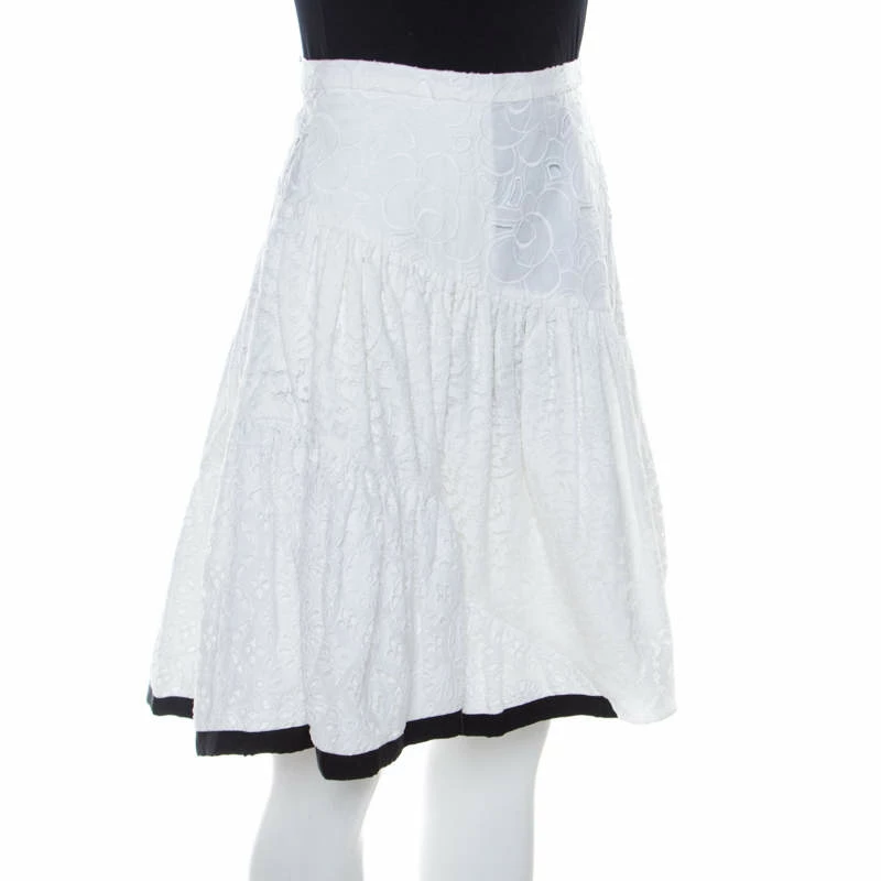 N21 White Cotton Lace Paneled A Line Skirt S Women Skirts N21 White Cotton Lace Paneled A Line Skirt S Women Skirts -N21shop luxury women n21 used clothes p207079 004