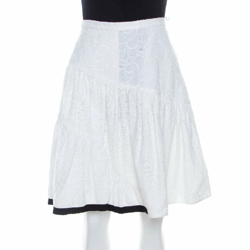 N21 White Cotton Lace Paneled A Line Skirt S Women Skirts N21 White Cotton Lace Paneled A Line Skirt S Women Skirts -N21shop luxury women n21 used clothes p207079 006