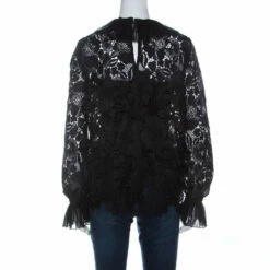N21 Black Guipure Lace Pleated Ruffle Detail Long Sleeve Top S Women Tops 4 N21 Black Guipure Lace Pleated Ruffle Detail Long Sleeve Top S Women Tops -N21shop luxury women n21 used clothes p234716 001