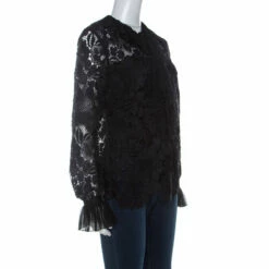 N21 Black Guipure Lace Pleated Ruffle Detail Long Sleeve Top S Women Tops 3 N21 Black Guipure Lace Pleated Ruffle Detail Long Sleeve Top S Women Tops -N21shop luxury women n21 used clothes p234716 002