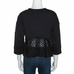 N21 Black Cotton Terry Eyelet Lace Trim Top S Women Tops -N21shop luxury women n21 used clothes p277172 003