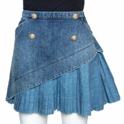 N21 Indigo Denim Asymmetric Pleated Mini Skirt M Women Skirts