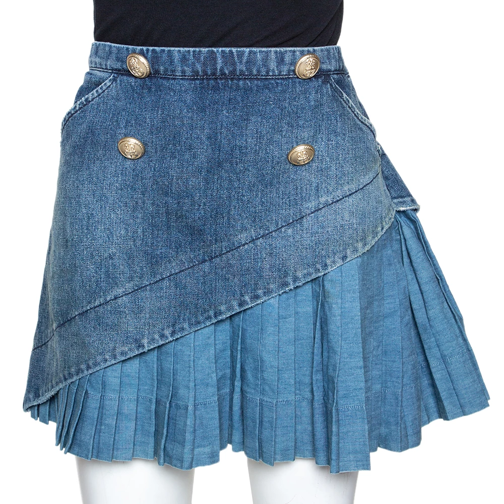 N21 Indigo Denim Asymmetric Pleated Mini Skirt M Women Skirts N21 Indigo Denim Asymmetric Pleated Mini Skirt M Women Skirts -N21shop luxury women n21 used clothes p294581 003