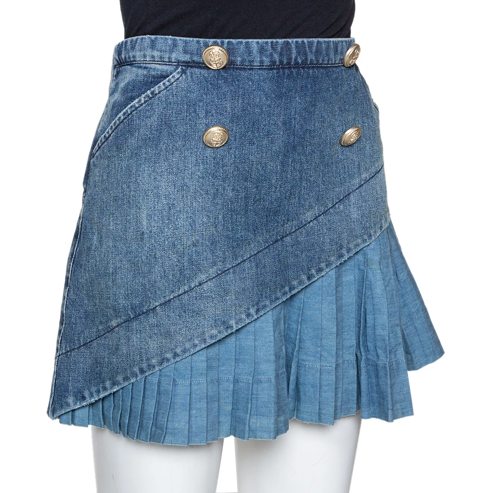 N21 Indigo Denim Asymmetric Pleated Mini Skirt M Women Skirts N21 Indigo Denim Asymmetric Pleated Mini Skirt M Women Skirts -N21shop luxury women n21 used clothes p294581 004
