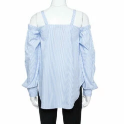 N21 Light Blue Striped Cotton Embroidered Off Shoulder Top S Women Tops -N21shop luxury women n21 used clothes p339306 001