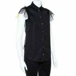 N21 Black Cotton Grid Lace Paneled Feather Trim Shirt XS Women Tops 3 N21 Black Cotton Grid Lace Paneled Feather Trim Shirt XS Women Tops -N21shop luxury women n21 used clothes p358506 002