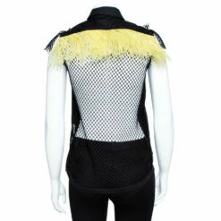 N21 Black Cotton Grid Lace Paneled Feather Trim Shirt XS Women Tops 4 N21 Black Cotton Grid Lace Paneled Feather Trim Shirt XS Women Tops -N21shop luxury women n21 used clothes p358506 003