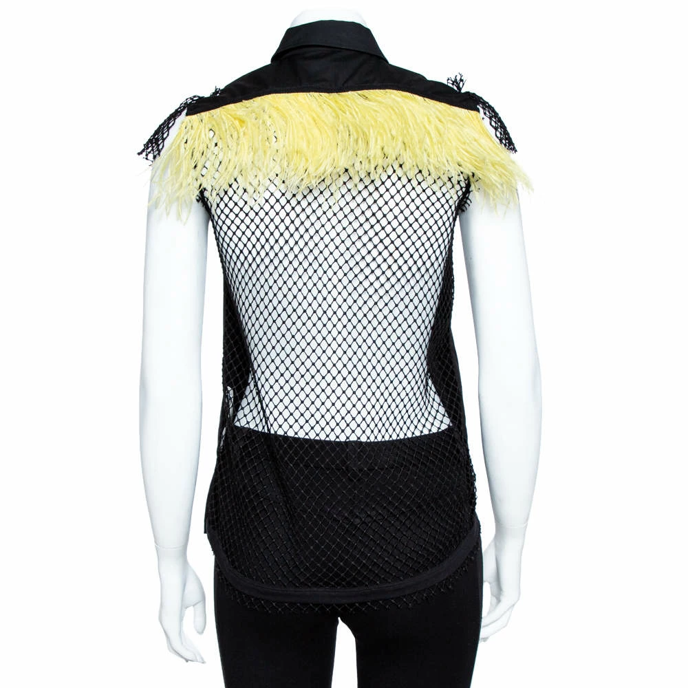 N21 Black Cotton Grid Lace Paneled Feather Trim Shirt XS Women Tops N21 Black Cotton Grid Lace Paneled Feather Trim Shirt XS Women Tops -N21shop luxury women n21 used clothes p358506 003