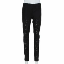 N21 Black Lace Elastic Waist Detail Tapered Leg Trousers S Women