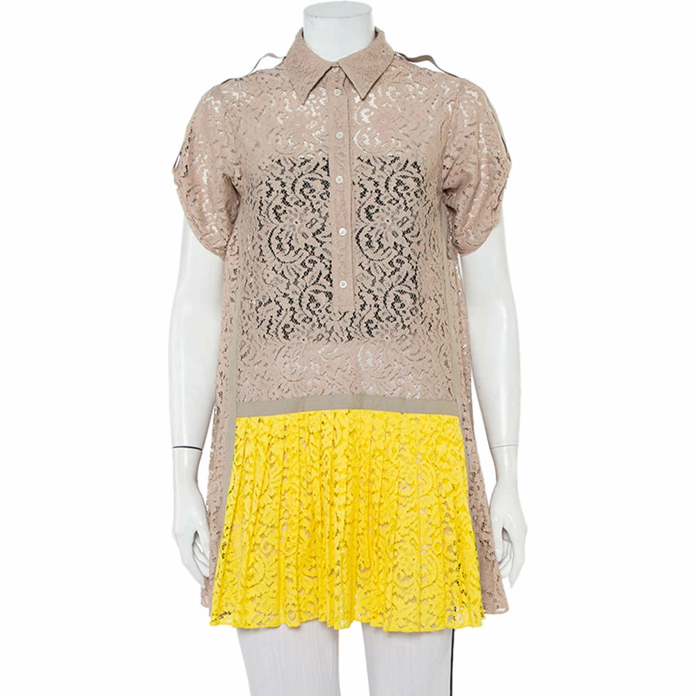N21 Beige & Yellow Paneled Lace Pleated Detail Button Tunic S Women Tops N21 Beige & Yellow Paneled Lace Pleated Detail Button Tunic S Women Tops -N21shop luxury women n21 used clothes p460476 006