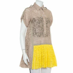 N21 Beige & Yellow Paneled Lace Pleated Detail Button Tunic S Women Tops 3 N21 Beige & Yellow Paneled Lace Pleated Detail Button Tunic S Women Tops -N21shop luxury women n21 used clothes p460476 007
