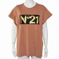 N21 Nº21 Pink Cotton Metallic Logo Printed T-Shirt L Women Tops