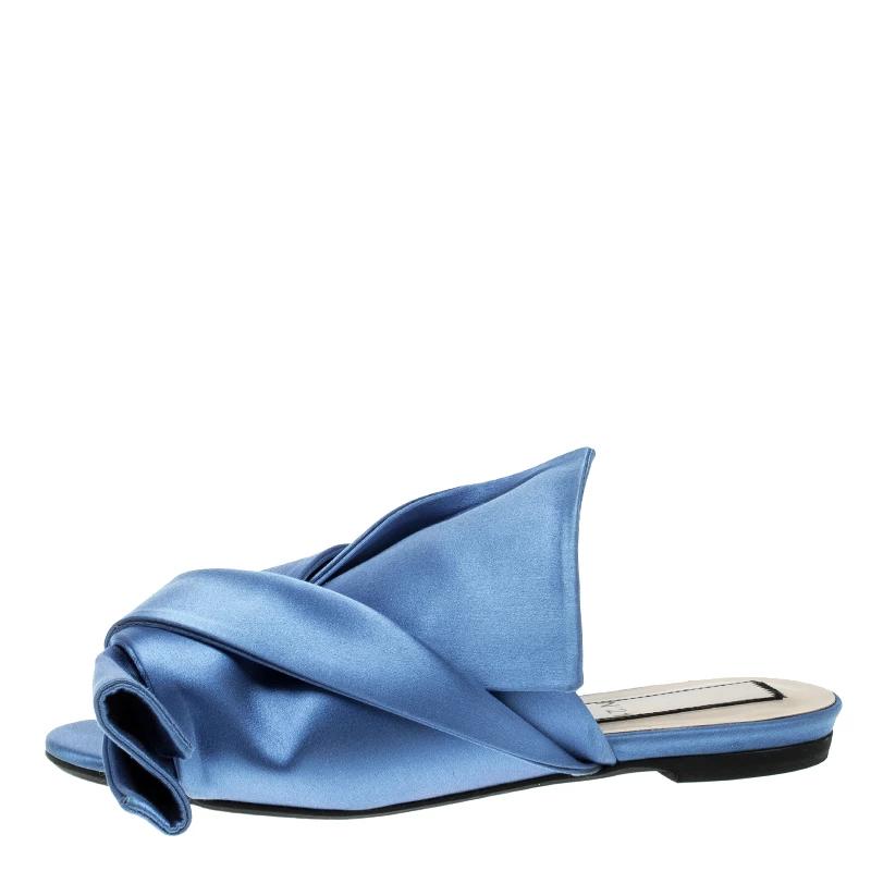 N21 Blue Satin Knot Mules Slide Size 37 Women Sandals N21 Blue Satin Knot Mules Slide Size 37 Women Sandals -N21shop luxury women n21 used shoes p133587 002