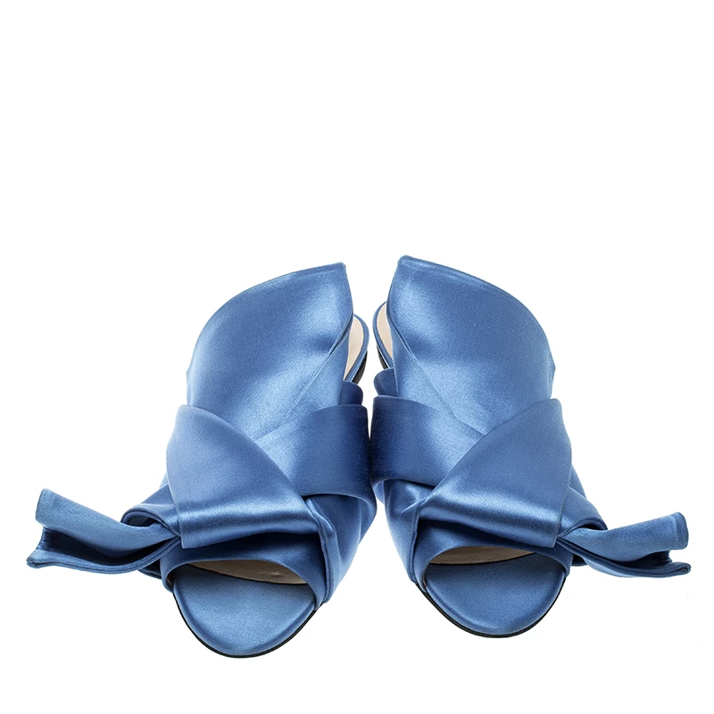 N21 Blue Satin Knot Mules Slide Size 37 Women Sandals N21 Blue Satin Knot Mules Slide Size 37 Women Sandals -N21shop luxury women n21 used shoes p133587 003