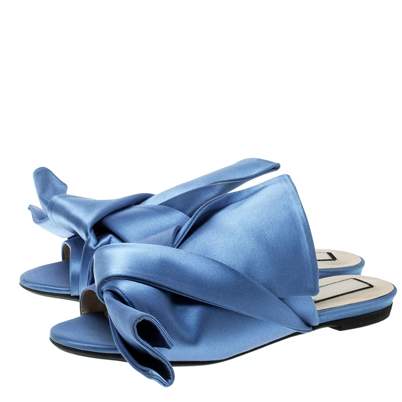 N21 Blue Satin Knot Mules Slide Size 37 Women Sandals N21 Blue Satin Knot Mules Slide Size 37 Women Sandals -N21shop luxury women n21 used shoes p133587 004