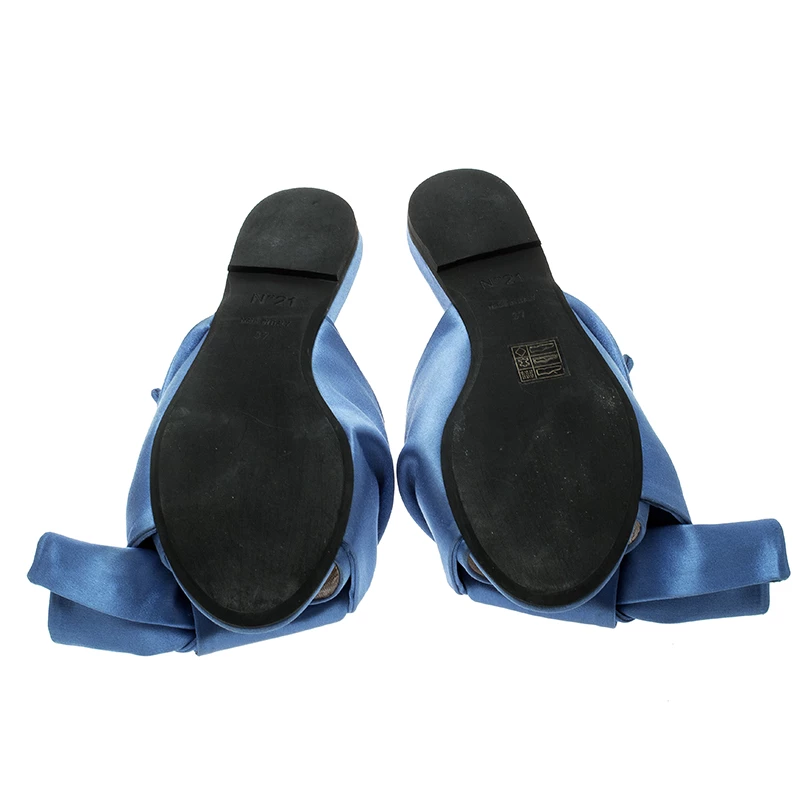 N21 Blue Satin Knot Mules Slide Size 37 Women Sandals N21 Blue Satin Knot Mules Slide Size 37 Women Sandals -N21shop luxury women n21 used shoes p133587 006