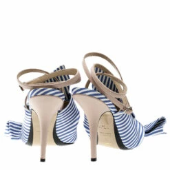 N21 N 21 Blue/White Stripe Knotted Satin Gingham Ankle Wrap Peep Toe Sandals 37 Women -N21shop luxury women n21 used shoes p135892 0005