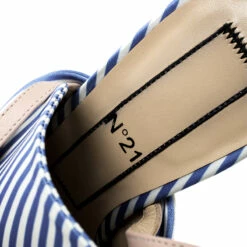 N21 N 21 Blue/White Stripe Knotted Satin Gingham Ankle Wrap Peep Toe Sandals 37 Women -N21shop luxury women n21 used shoes p135892 0007