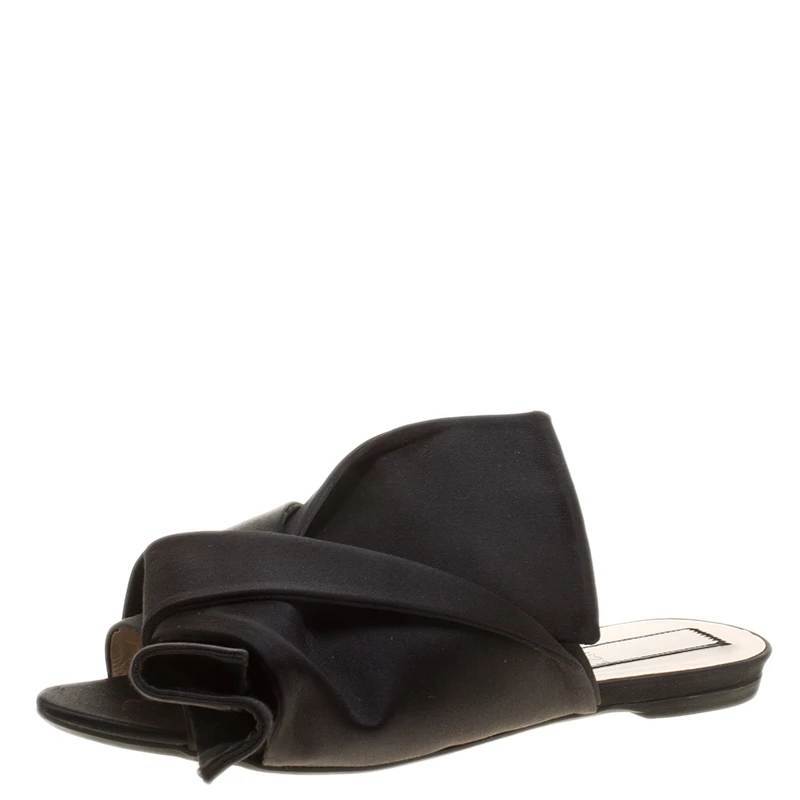 N21 Black Satin Knot Flat Mules Size 40 Women Sandals N21 Black Satin Knot Flat Mules Size 40 Women Sandals -N21shop luxury women n21 used shoes p139617 0001