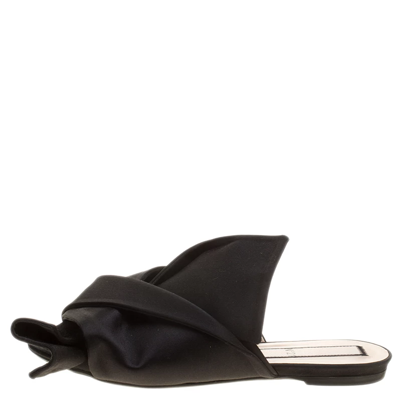 N21 Black Satin Knot Flat Mules Size 40 Women Sandals N21 Black Satin Knot Flat Mules Size 40 Women Sandals -N21shop luxury women n21 used shoes p139617 0002