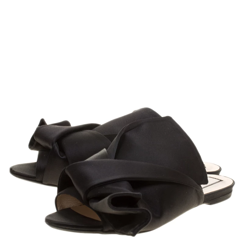 N21 Black Satin Knot Flat Mules Size 40 Women Sandals N21 Black Satin Knot Flat Mules Size 40 Women Sandals -N21shop luxury women n21 used shoes p139617 0004