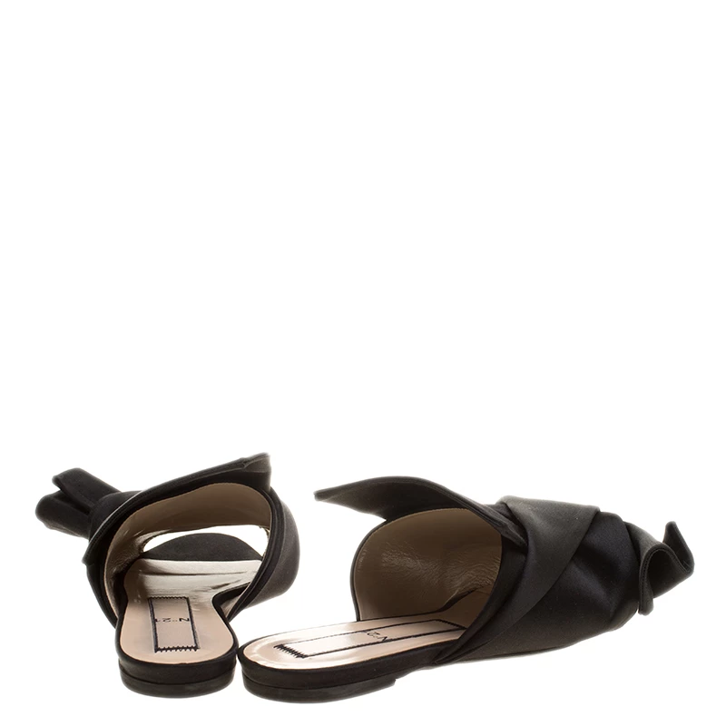 N21 Black Satin Knot Flat Mules Size 40 Women Sandals N21 Black Satin Knot Flat Mules Size 40 Women Sandals -N21shop luxury women n21 used shoes p139617 0005
