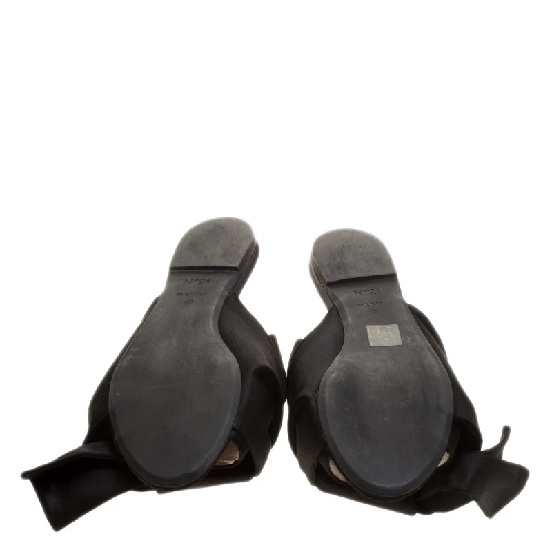 N21 Black Satin Knot Flat Mules Size 40 Women Sandals N21 Black Satin Knot Flat Mules Size 40 Women Sandals -N21shop luxury women n21 used shoes p139617 0006