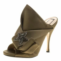 N21 N 21 Khakee Satin Crystal Star Embellished Peep Toe Mules Size 38 Women Sandals