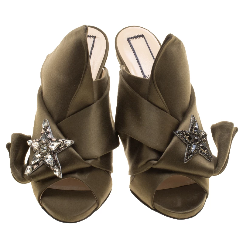 N21 N 21 Khakee Satin Crystal Star Embellished Peep Toe Mules Size 38 Women Sandals N21 N 21 Khakee Satin Crystal Star Embellished Peep Toe Mules Size 38 Women Sandals -N21shop luxury women n21 used shoes p141773 0003