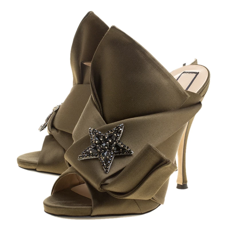 N21 N 21 Khakee Satin Crystal Star Embellished Peep Toe Mules Size 38 Women Sandals N21 N 21 Khakee Satin Crystal Star Embellished Peep Toe Mules Size 38 Women Sandals -N21shop luxury women n21 used shoes p141773 0004