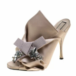 N21 N°21 Blush Pink Satin Ronny Pleated Crystal Embellished Mules Size 41 Women Sandals