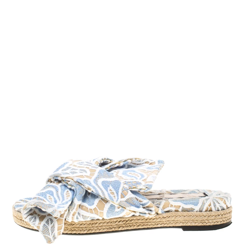 N21 Beige Leather And Blue/White Lace Knot Espadrille Flat Slides Size 39 Women Flats N21 Beige Leather And Blue/White Lace Knot Espadrille Flat Slides Size 39 Women Flats -N21shop luxury women n21 used shoes p182365 005