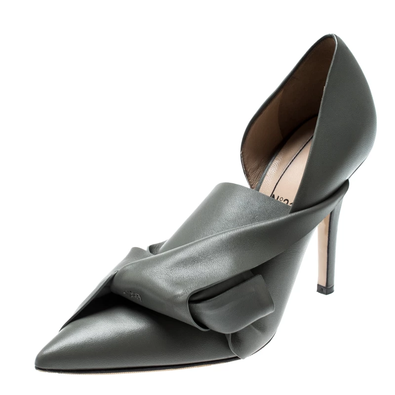 N21 N°21 Grey Leather Tundra Knotted Pointed Toe D'orsay Pumps Size 36 Women N21 N°21 Grey Leather Tundra Knotted Pointed Toe D'orsay Pumps Size 36 Women -N21shop luxury women n21 used shoes p197632 003