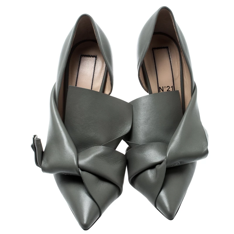 N21 N°21 Grey Leather Tundra Knotted Pointed Toe D'orsay Pumps Size 36 Women N21 N°21 Grey Leather Tundra Knotted Pointed Toe D'orsay Pumps Size 36 Women -N21shop luxury women n21 used shoes p197632 006